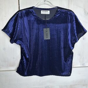 Wearkada Kada The Tee Crop Top Blue‎ Velvet Cutout Size L NWT Sustainable Women